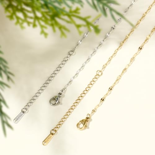 24PCS Stainless Steel Necklace Chains for Jewelry Making 2MM Stainless Steel Sparkly Lip Link Chains Bulk for DIY Necklace - color: stainless steel(2mm/ 18 inches)