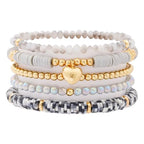 RISHEGAE Heishi Beaded Stretch Bracelets for Women Stackable Polymer Clay Beads Bracelets Friendship Boho Summer Beach Bracelet Jewelry Set - color: E-Gray Heart