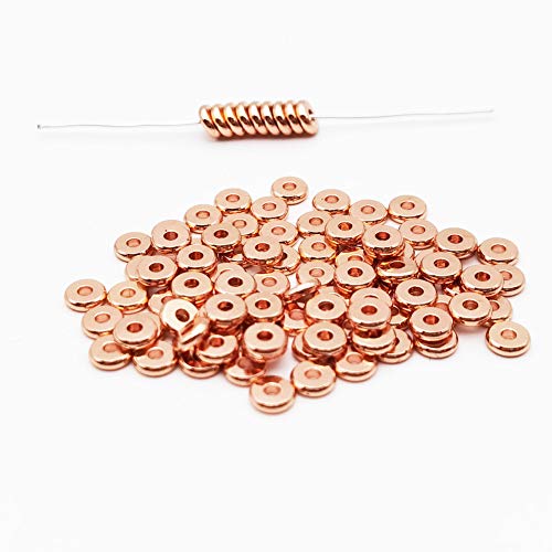 INSPIRELLE 100pcs Heishi Beads 6mm Long-Lasting Disc Brass Rondelle Spacer Beads Rose Gold Plated Flat Round Shape Jewelry Metal Spacers for Bracelet Necklace Jewelry Making - color: Rose Gold, size: 6mm