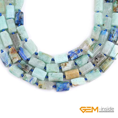 GEM-Inside 28Pcs 8x12mm Natural Blue Chrysocolla Stone Gemstone Faceted Freeform Tube Column Chakra Beads for Jewelry Making Full 15" Strand Power Energy Healing - color: Blue Chrysocolla