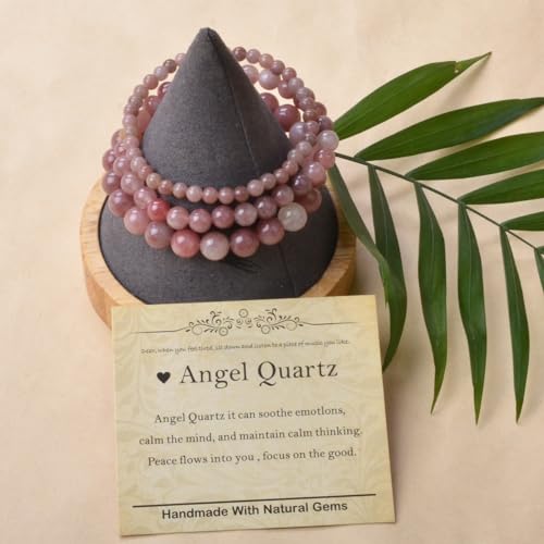 Natural Healing Gemstone Bracelet Handmade Yoga Stretch Elastic Bracelet Stress Relief Crystal Jewelry for Men and Women - color: Angel Quartz(Soothe the mood), size: 8mm
