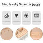 Bling Jewelry Organizer, Travel Jewelry Case Organizer Portable Small Jewelry Storage Box Shining Jewelry Holder Case Gifts for Women Teen Girls and Friends Mother's Days (Silver)