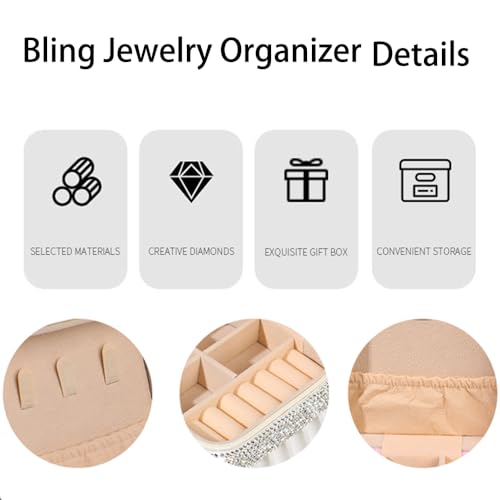 Bling Jewelry Organizer, Travel Jewelry Case Organizer Portable Small Jewelry Storage Box Shining Jewelry Holder Case Gifts for Women Teen Girls and Friends Mother's Days (Silver)