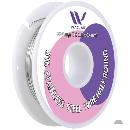 20 Gauge Half Hard 316 Stainless Steel Half-Round Wire 0.8x0.4mm 45 Ft – Durable, Ideal for Jewelry, Crafts & Industrial Use - color: 20 Gauge/0.8x0.4mm