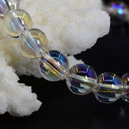 Angelstones Handmade Natural Healing Gemstone 6mm Round Beads Stretch Crystal Bracelet 7 Inch Unisex - color: Aqua Aura Clear Quartz