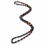 Natural Stone Beaded Necklace 8mm Tiger Eye Black Obsidian and Hematite Buddha bead lucky necklace 26 Inches, Black and Brown Men and women necklaces fift - color: Tiger eye stone, black gallstones, and hematite