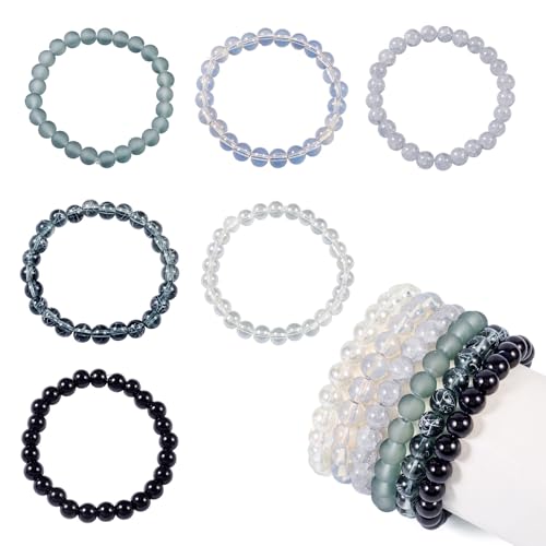 Elecrelive Glass Round Beaded Bracelet Set Clay Beaded Bracelets Stretch Bracelets - color: Black Gray