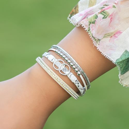 FANCY SHINY Mothers Day Gifts Boho Leather Wrap Bracelet Stackable Infinity Chunky Cuff Bracelets Western Hippie Outfits Jewelry Valentine Gifts for Women - color: Snakeskin White