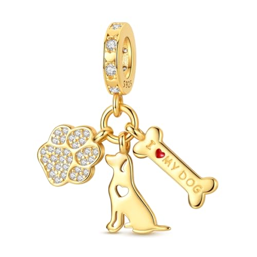 Cross Charms For Bracelets, Sterling Silver Butterfly Charms For Pandora Bracelets, Dangle Pendants & Bead Charm For DIY Jewelry - color: Gold Dog