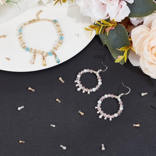 Beebeecraft 1 Box 80Pcs Teardrop Charms Dangle End Beads Extender Chain Drop Water Charms for Jewelry Making Findings - color: Gold and Silver, size: 6x3mm/8x4mm