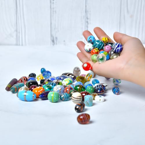 1/2 LB Bag of Assorted Glass Beads for Jewelry Making, Lampwork Murano Bead Mix for Bracelets and Necklaces, Crafting Beads Supplies Kit, Large & Small Beads - color: Assorted 100