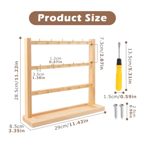 3 Tier Wooden Earring Display Stand With 18 Metal Hooks, Wood Keychain Display Stand for Showcasing Keys Jewelry and Accessories for Vendor Booth, Retail Store, Home