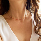 MTMY Beaded Necklaces for Women 14K Gold Plated Dainty Colorful Green/Rose Beaded Pearl Choker Necklace Delicate Boho Choker Necklace Jewelry Gift - style: Rose