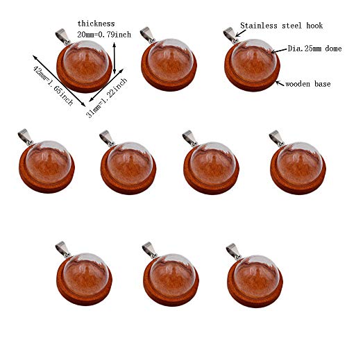 ZenRa 10-Piece Glass Dome Pendant Set with Wooden Base & Hollow Glass Cabochons (25mm Red Coffee) - size: 25mm Dome Red Coffee
