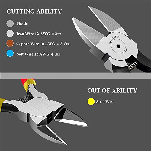 5 Pack Wire Cutters MC-180, Ultra Sharp 6 inch Precision Flush Side Cutters with Longer Cutting Edge, Powerful Heavy Duty Pliers, Ideal for Cables, Wires, Zip Ties, Electrical & Most Cut Needs - color: 6"- Pack 5