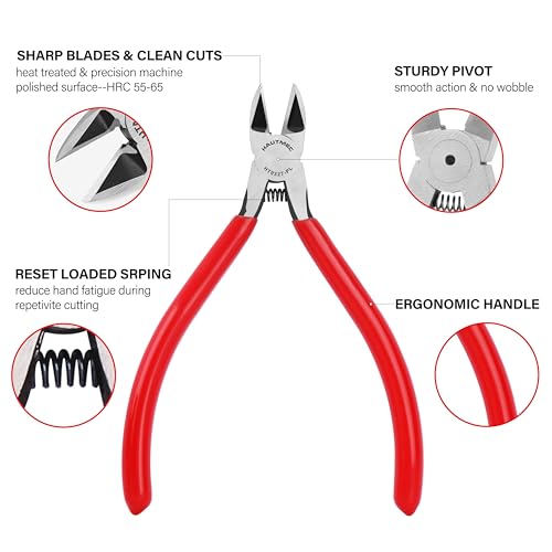 HAUTMEC 5" Precise Small Flush Cutters of Engineer Wire Cutters Pliers 5PCS Side Cutters with Location Pin for Fine Shearing, Perfect for Circuit Board Cutting, Electronic Components, HT0327-5PC - color: 5 Inch-5pcs
