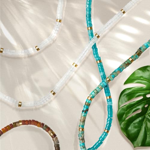 AGOT Beaded Gemstone Necklace for Women: Boho Bead Choker Natural Stone Necklaces - Handmade Jewelry for Summer Beach - color: White