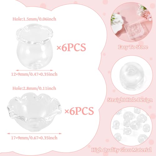 FASHEWELRY 12Pcs Clear Glass Wind Bell Beads Set Crystal Trumpet Flower Beads Caps Transparent Glass Fishing Beads Jellyfish Beads for Wind Chimes Earring Craft Jewelry Making - color: Clear-2 Styles
