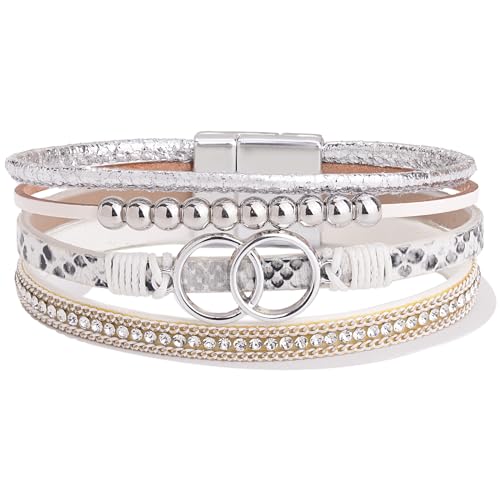 FANCY SHINY Mothers Day Gifts Boho Leather Wrap Bracelet Stackable Infinity Chunky Cuff Bracelets Western Hippie Outfits Jewelry Valentine Gifts for Women - color: Snakeskin White