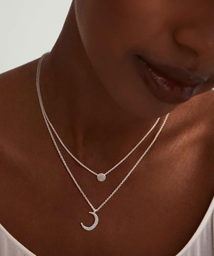 Valloey Rover Gold Necklace for Women 14K Gold Plated Circle Cubic Zirconia Pendant Necklace Dainty Twist Rope Chain Necklace Simple Jewelry Gift for Women - style: Silver-Dot