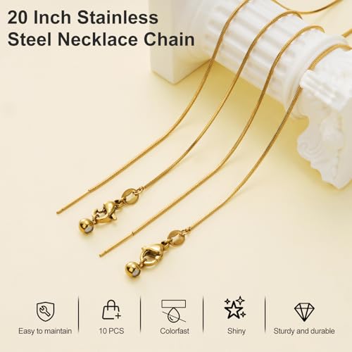 Crisjanggo 10 Pack Snake Necklace Bulk Gold Plated Stainless Steel Threader Adjustable Necklace Chain for Jewelry Making - color: Gold Snake