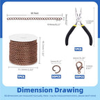 Glarks 102Pcs 30 Feet Jewelry Chains Set Ancient Red Copper Cable Link Chains Link Rolls Bulk Twisted Links Chain Necklace Jewelry Making Chains with Lobster Clasps and Jump Rings for Necklace Jewelry - color: Copper