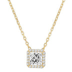 PAVOI 14K Gold Plated Post Faux Diamond Round Solitaire Pendant Halo Necklace | Gold Necklace for Women | Slider Adjustable - style: Princess
