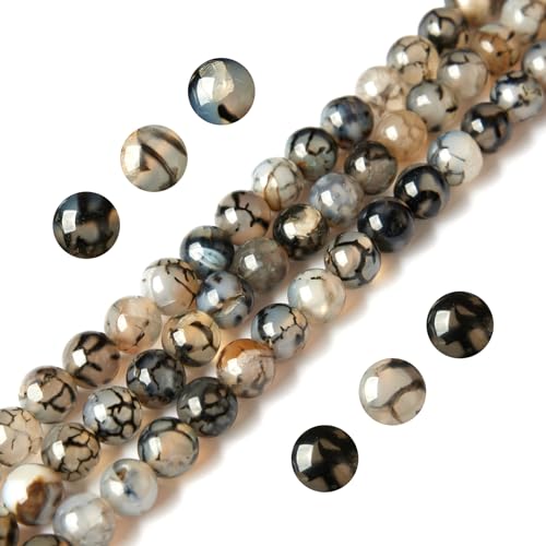 100pcs 8mm White Dragon Vein Agate Beads Natural Gemstone Beads Round Loose Beads for Jewelry Making - color: White Dragon Vein Agate, size: 8mm