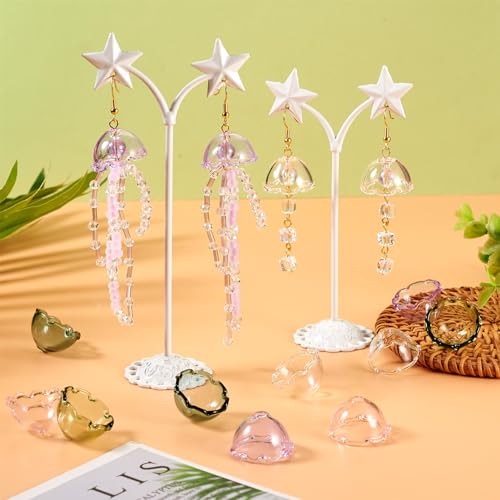 FASHEWELRY 10Pcs Glass Flower Beads Caps 5 Colors Clear Wind Bell Beads 21mm Glass Fishing Bead Jellyfish Bead for Wind Chimes Craft Jewelry Making - color: 5 Colors Bell Flower Beads
