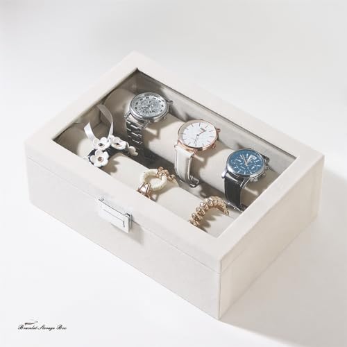 Bracelet Display Holder with Rods for Bangles Watches, Jewelry Organizer Box Storage Case with Clear Lid (Beige) - color: Beige