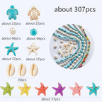 307Pcs Turquoise Sea Turtle Beads Blue and White Starfish Beads Tortoise Turtle Charms Summer Ocean Animal Spacer Bead for Jewelry Making DIY Bracelet Necklace(7 Strings) - color: Colorful