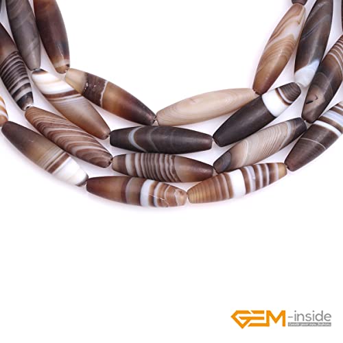 GEM-Inside Botswana Agate 8x30mm Bronw Olivary Banded Beads Natural for Jewelry Making Loose Beads Natural 15" - size: Brown-8x30mm-Matte
