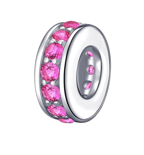 925 Sterling Silver Spacer Charm Bead with Clear CZ for Pandora Charms Bracelets - color: Rose Pink