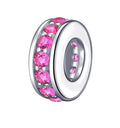925 Sterling Silver Spacer Charm Bead with Clear CZ for Pandora Charms Bracelets - color: Rose Pink