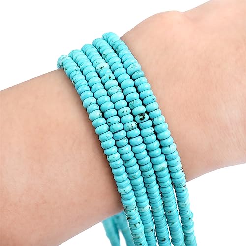 BEADIA Natural Blue Turquoise Spacer Beads Caps Rondelle Disk Loose Beads for Beading Jewelry Making 4mmx2mm 38cm - color: Blue Turquoise, size: Rondelle Disk 4mm x 2mm