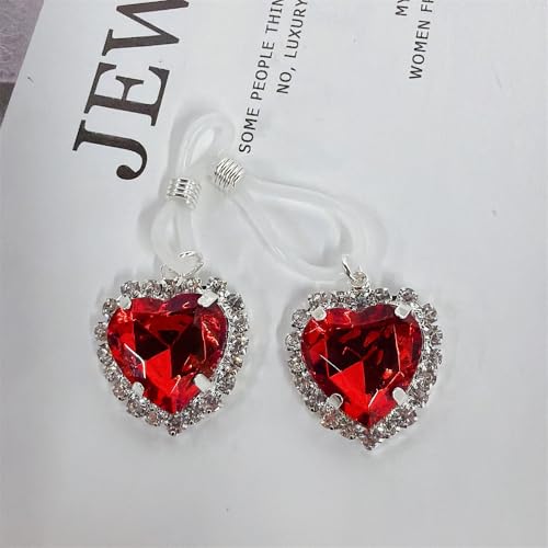 Sparkling Crystal Heart Fake Nipple Ring for Women Cubic Zirconia Hearts Dangle Non Piercing Adjustable Nipplerings Nipple Noose Non Pierced Body Jewelry - color: Red