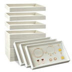 12 Pack Velvet Jewelry Trays, 8.3x5x1 Inches Premium Stackable Jewelry Drawers Organizer Inserts for Women Girls, Beige Jewelry Storage Display Trays for Necklace Earring Ring Bracelet (1 grid)