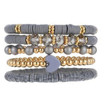 5Pcs Beaded Bracelets for Women, Bohemian Glass Faceted Crystal Beads Bracelet, Stackable Boho Disco Ball Stretch Bracelets, Multilayered Purple Jewelry Gift for Women, Mother's Day - color: Gray