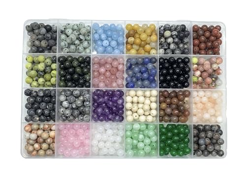 960pcs 6mm Natural Round Stone Beads，Multiolor Crystal Energy Stone，Loose Gemstone Accessories Hole Size 1mm ，DIY Smooth Beads Necklace Bracelet for Jewelry Making (24Color Material-A 6mm) - color: 24Color Material-A 6mm