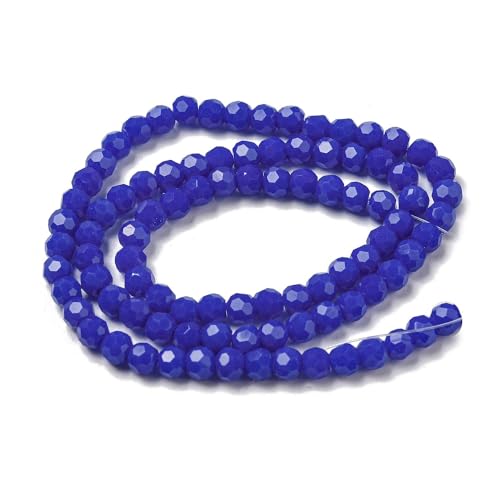 Perlin Czech Bohemian Crystal Glass Beads Faceted Round 4mm 90 Pieces Loose Spacer 1 Strand Beads for DIY Jewelry Earrings Necklace Bracelet Making (Cobalt Opaque) - color: Cobalt Opaque