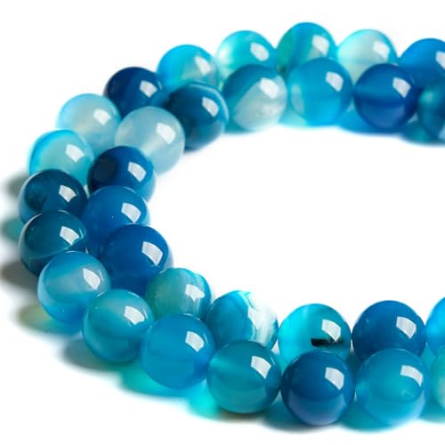 100pcs 10mm Blue Stripe Vein Agate Beads Natural Gemstone Beads Round Loose Beads for Jewelry and Bracelets Making - color: Blue Stripe Agate, size: 10mm