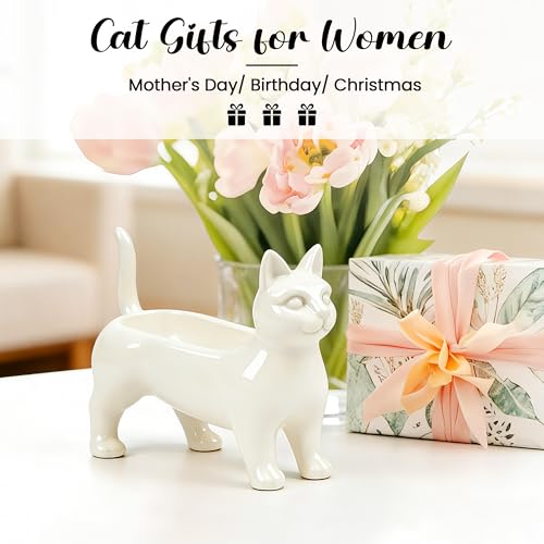 PUDDING CABIN Minimalist Ceramic Cat Ring Holder - Elegant White Jewelry Tray for Rings, Earrings & Necklaces, Unique Cat Lover Gifts for Women, Mom, Bestie, Cute Home Decor for Vanity & Nightstand - style: Siamese Jewelry Holder