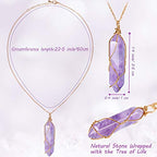 Yaomiao 5 Pieces Crystal Necklaces, Healing Stones Spiritual Pendant Natural Gemstone Jewelry with Adjustable Chain for Women Girls - color: Vivid Color with Gold Chain