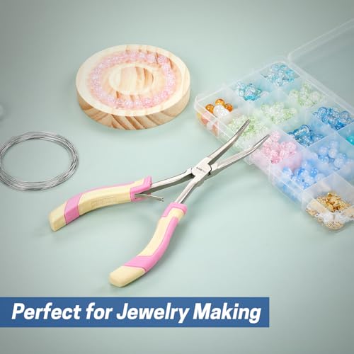 Mini Long Reach Needle Nose Pliers, 7 Inches Straight/Bent Small Long Nose Pliers with Comfort Handle for Wire Wrapping, Electronic Repair, Jewelry Making - color: Bent Long Needle Nose Pliers - Pink