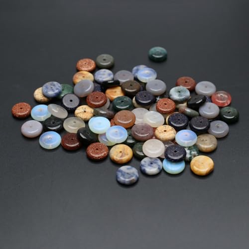 40 Pcs Healing Loose Beads Coin Shape Natural Necklace Stone Pendants Crystal Charms for Jewelry Making DIY Craft - color: coin