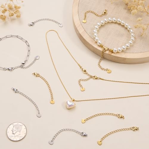 Crisjanggo 20 PCS Gold and Silver Necklace Extender Chain for Women Stainless Steel Curb Extension Bracelet Link for Delicate Jewelry 2 Inch - color: Triangle