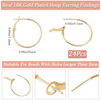 Beebeecraft 1 Box 24Pcs Hoop Earrings Findings Real 18K Gold Plated Round Open Beading Hoop Components for Jewellery Making DIY Crafts Art Accessories Creation Festival Gift Wedding Party Favor - color: Gold
