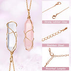 Yaomiao 5 Pieces Crystal Necklaces, Healing Stones Spiritual Pendant Natural Gemstone Jewelry with Adjustable Chain for Women Girls - color: Vivid Color with Gold Chain