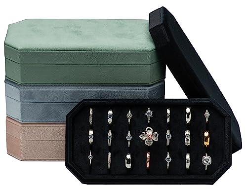 Velvet Ring Organizer Display Tray Jewelry Box Earring Holder Case for Wedding Birthday Christmas Day (Black) - color: Black