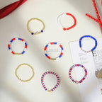 Emibele Colorful Stretch Bracelet Stack Boho Beaded Bracelet Set Heishi Surfer Bracelet Stackable Y2K Trendy Jewelry Friendship Multiple Set Women Fans - style: Red & Blue & White 8PCS